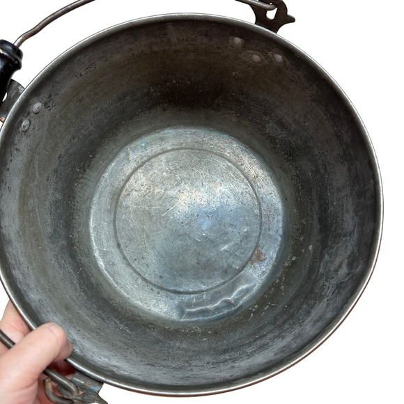 Revere Hammered Copper Apple Butter Kettle Wooden Handle Cauldron Antique - Picture 7 of 12